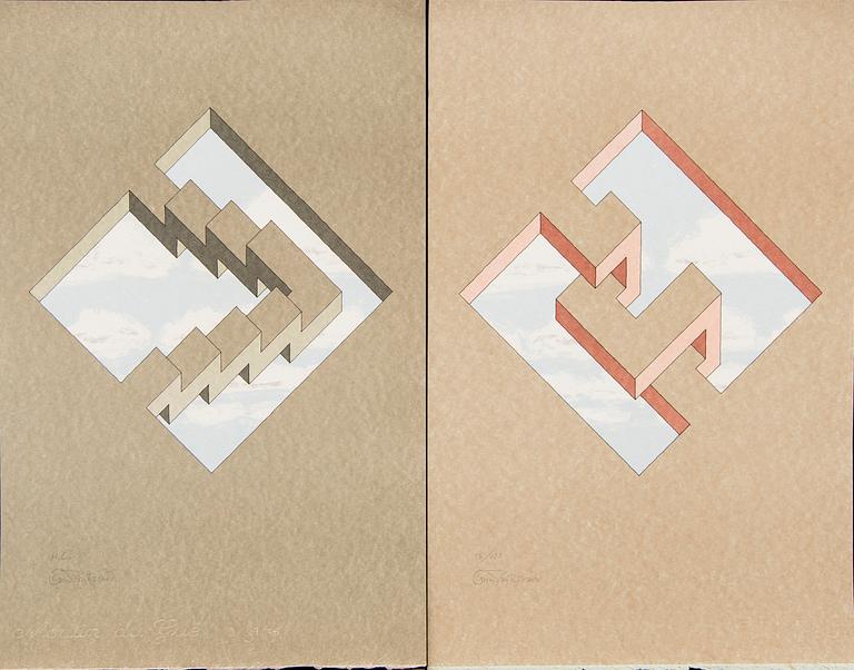 Oscar Reutersvärd, four color lithographs, signed 38/120, 46/120, HC and EA.