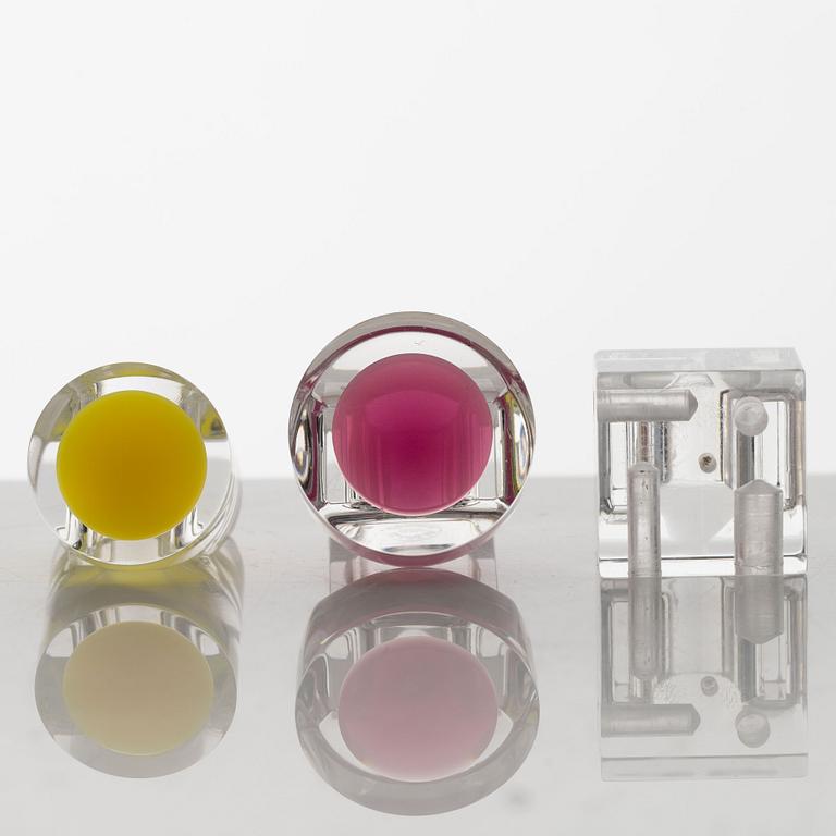 Siv Lagerström, rings, 3 pcs, acrylic plastic, 1970s.