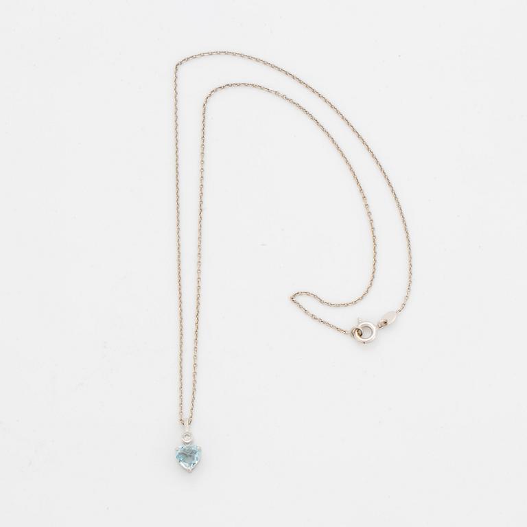 Heart shaped aquamarine and brilliant-cut diamond necklace.