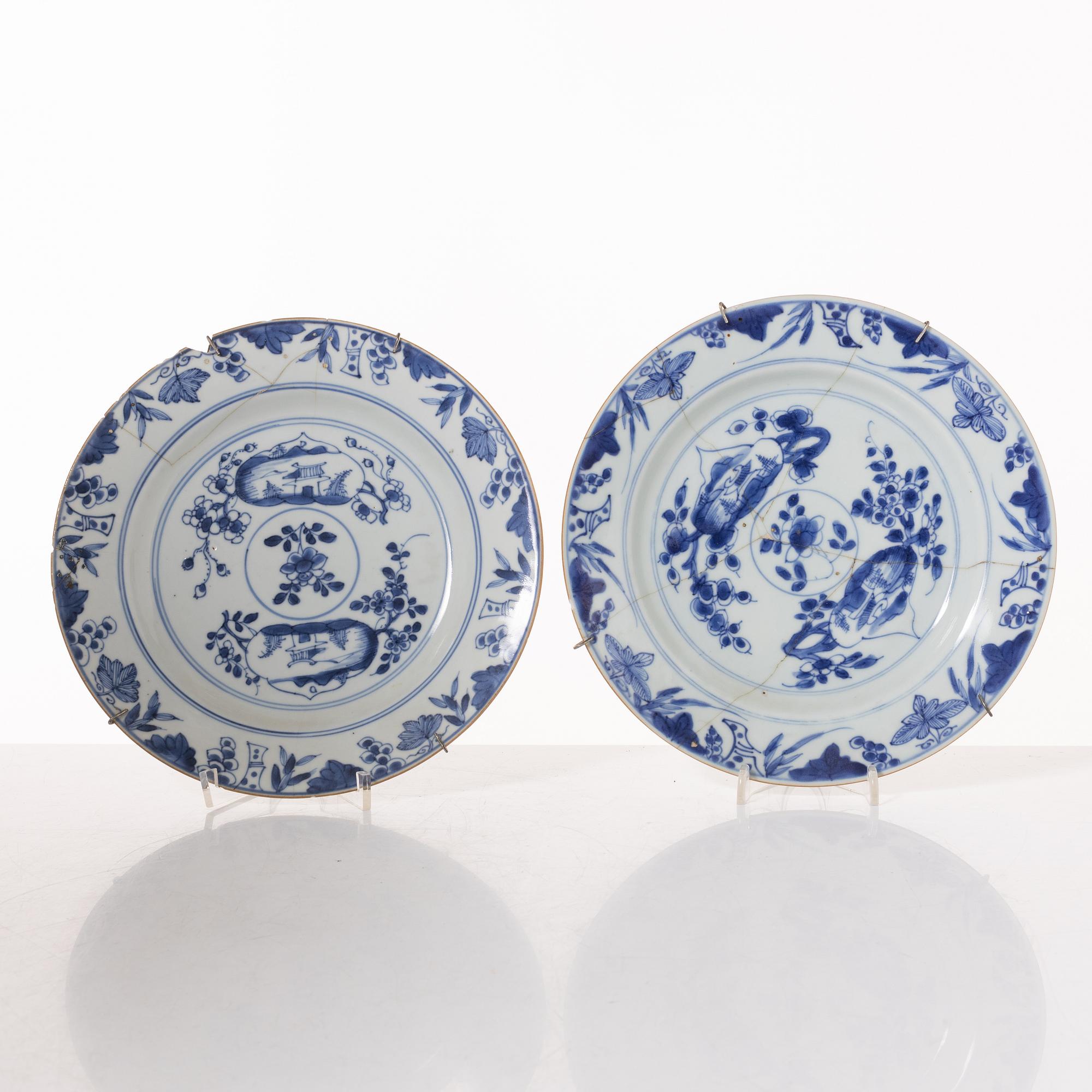 A group  of three serving dishes, a serving bowl, a cup, and seven plates, porcelain, including China 18th century.