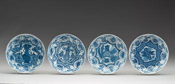 A matched set of 12 blue and white kraak dishes, Ming dynasty, Wanli (1572-1620).