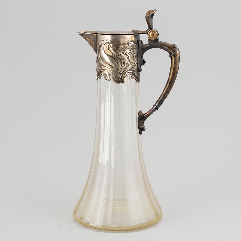 Württembergische Metallwarenfabrik, WMF, an art nouveau glass and silver plate decanter, early 20th century.