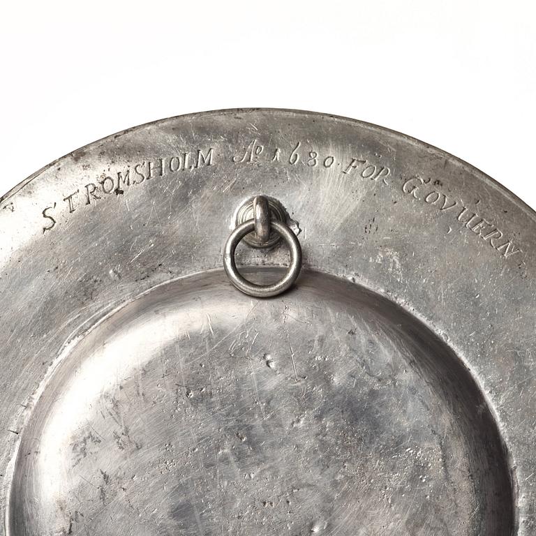FAT, tenn. Graverat H.E.R.S (Hedvig Eleonora Regina Svecia),av Thomas Hicks 1680, London (verksam 1669/70-1727), Barock.