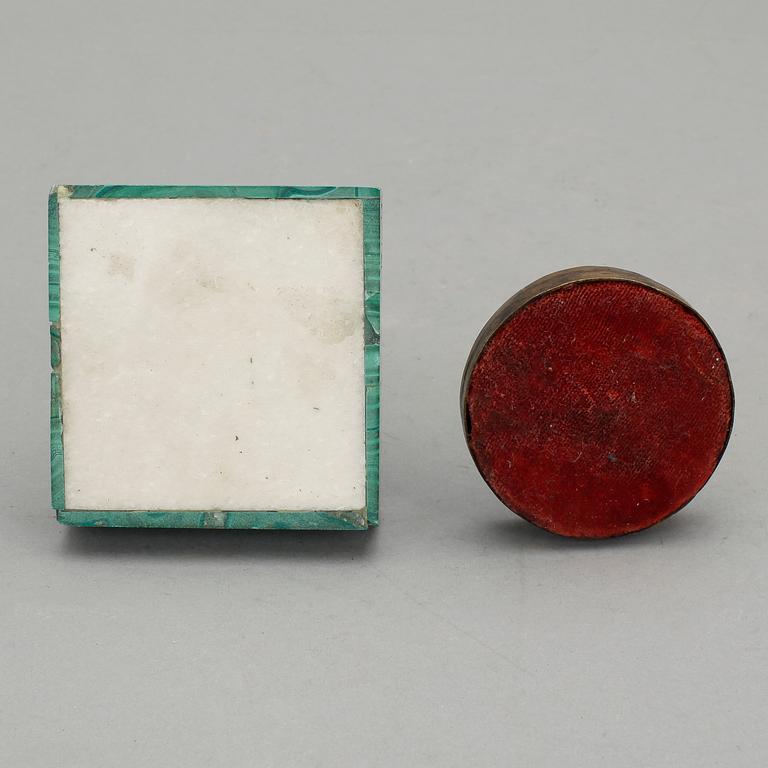 FIGURINER, 2 st, brons, malakit, Ryssland 1800/1900-tal.