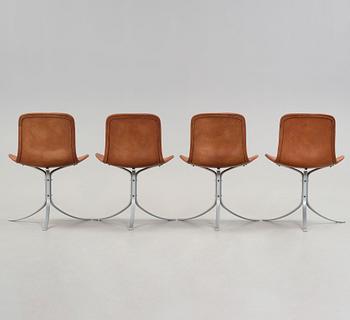 Poul Kjaerholm, a set of four 'PK-9' brown leather and steel chairs, E Kold Christensen, Denmark 1960's.