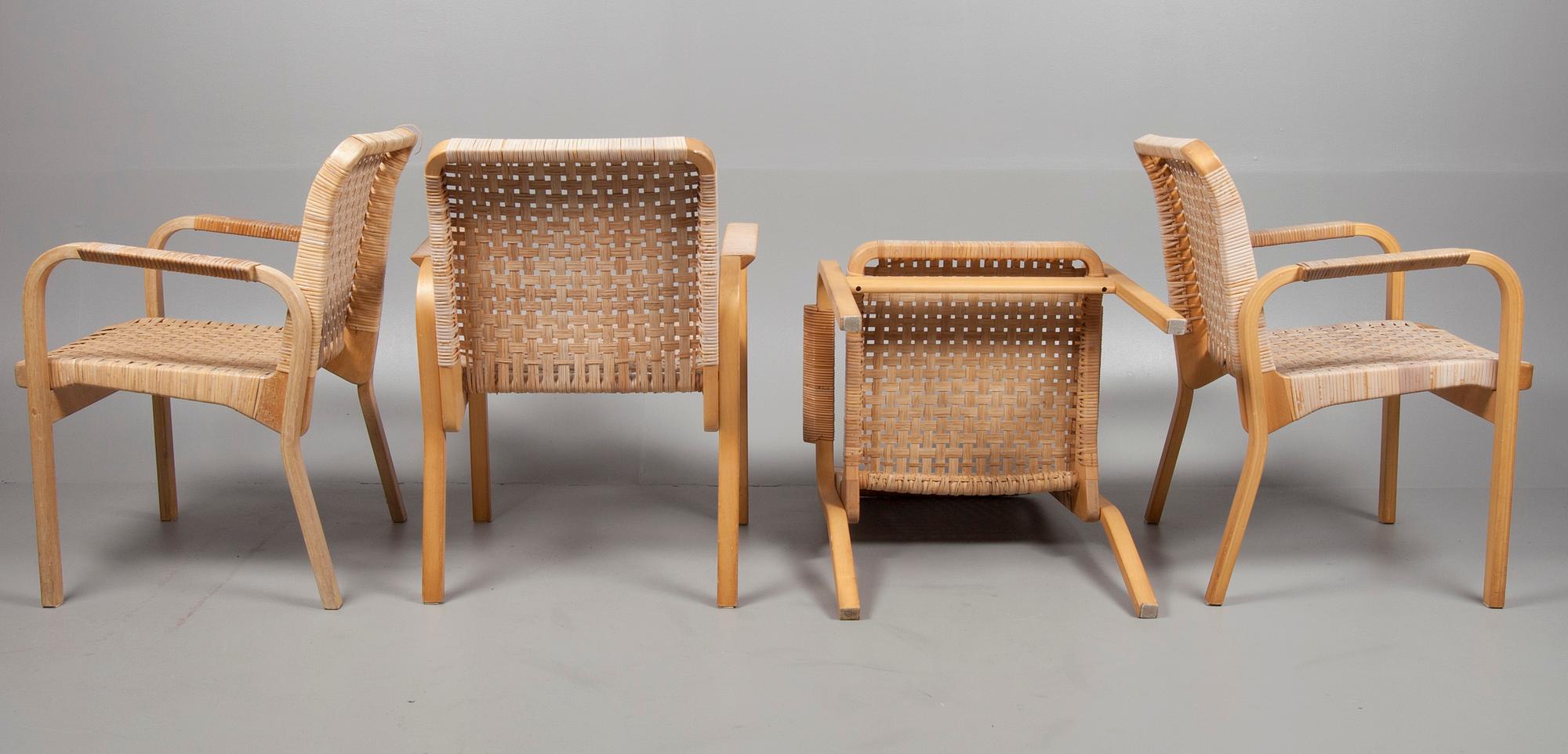 KARMSTOLAR, 6 st, modell 45, Alvar Aalto, Artek. 1900-talets senare hälft.