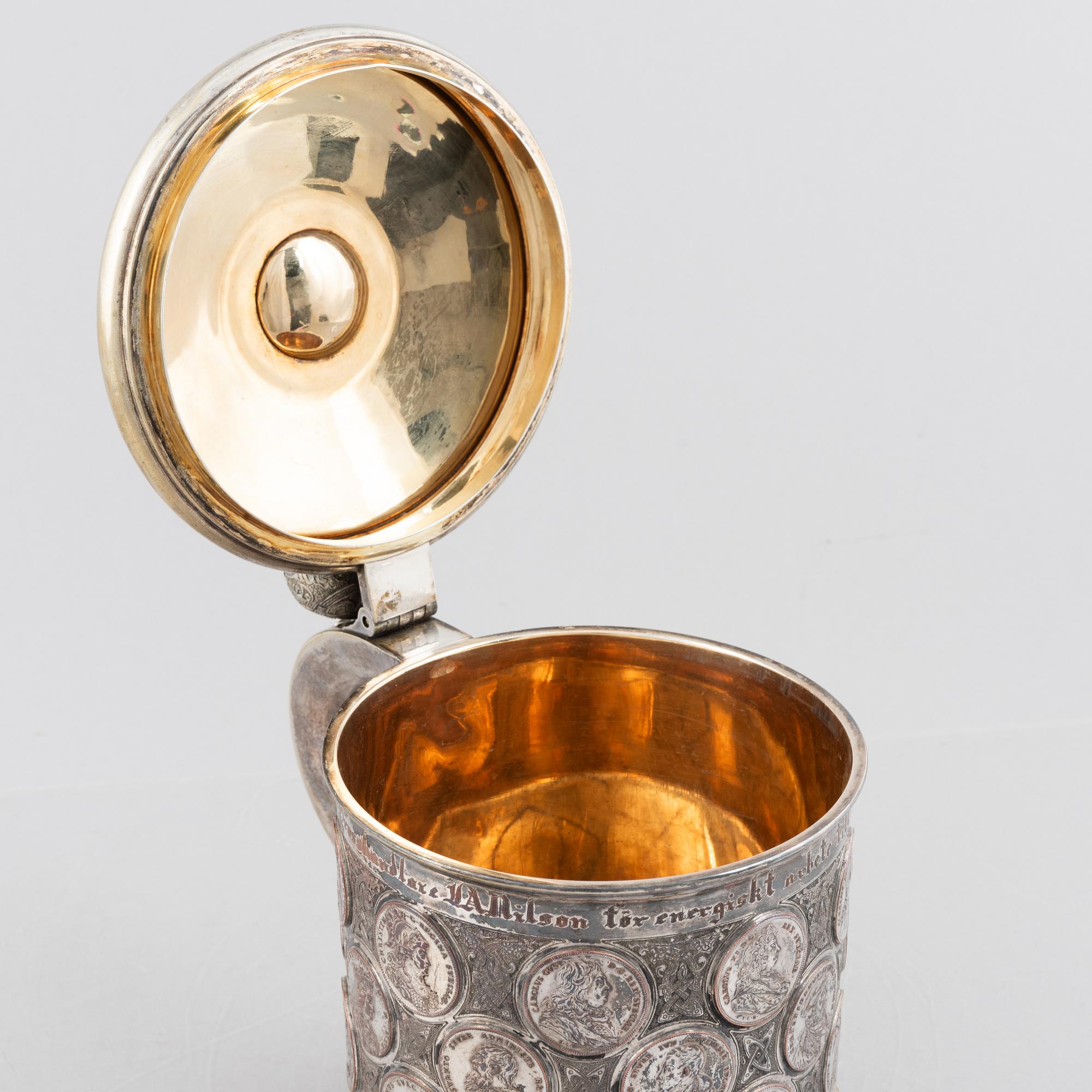 A Swedish late 19th century silver plated tankard, mark of GAB (Guldsmedsaktiebolaget), Stockholm.