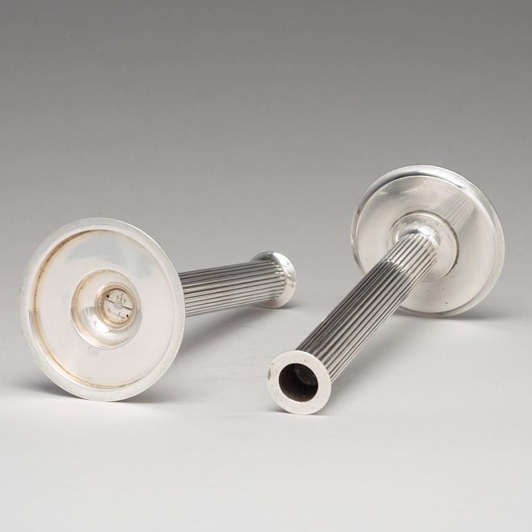 Sigvard Bernadotte, a pair of sterling silver candlesticks, Georg Jensen, Copenhagen 1945-77, design nr 855B.
