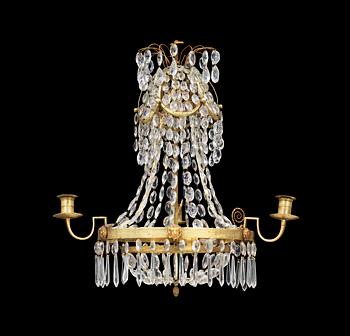 A late Gustavian circa 1800 three-light chandelier.