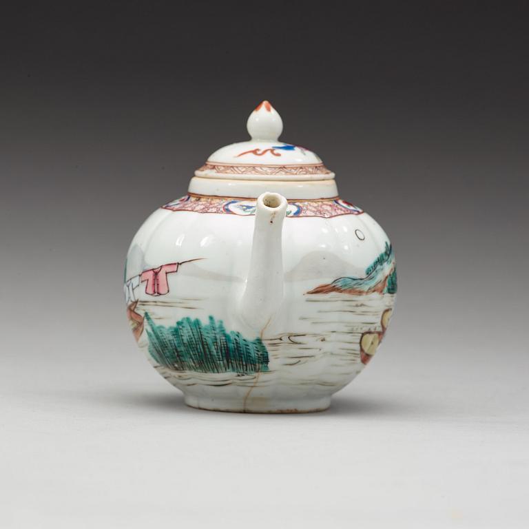 A famille rose teapot with cover, Qing dynasty, 18th Century.