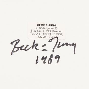 Beck & Jung, akryl på pannå signerad och daterad 1989.