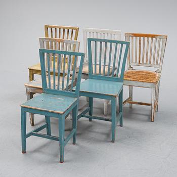 Six matched chairs, 19th Century.