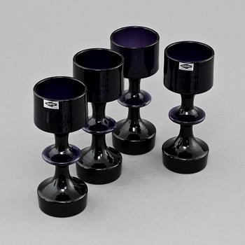 POKALER, 4 st, glas, "HYRRÄ", Kaj Franck, Nuutajärvi, Notsjö.
