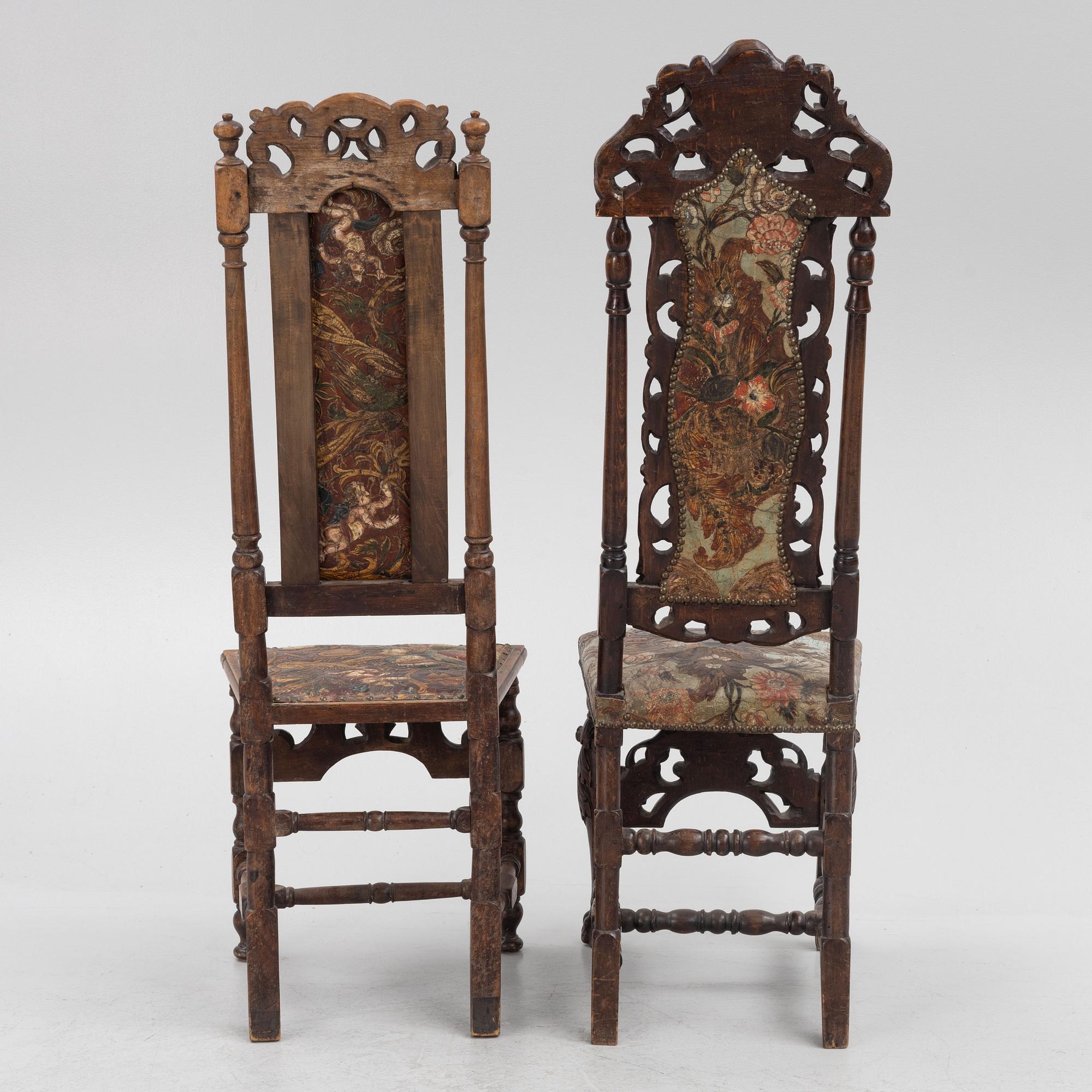 Two chairs, Baroque/Baroque style, circa 1900 with earlier parts.