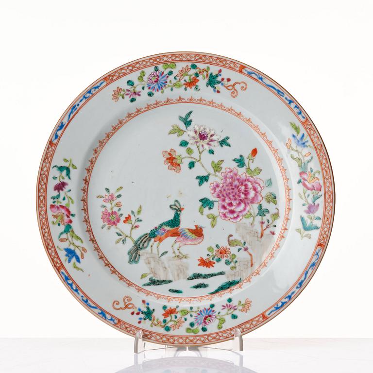 A set of 12 famille rose double peacock dishes, Qing dynasty, Qianlong (1736-95).