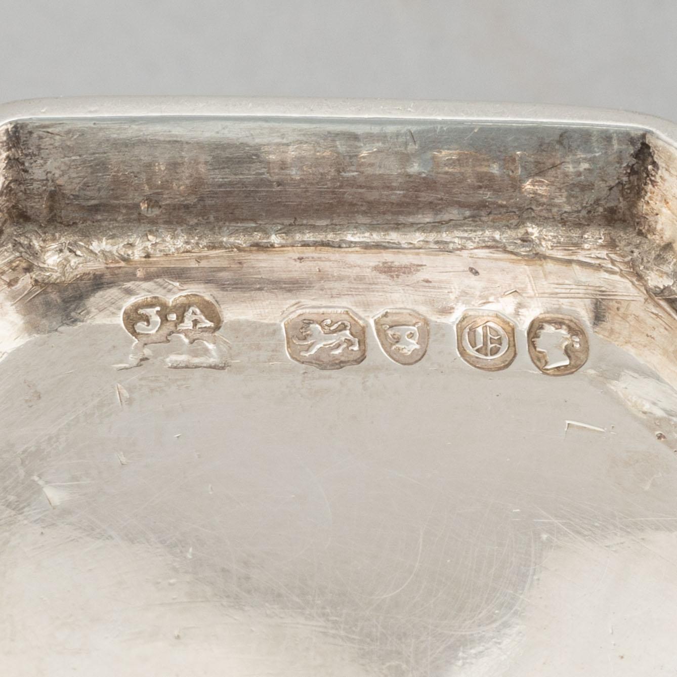 A silver mustard pot with blue glass and a spoon, Joseph I & Joseph II Angel, London 1849.