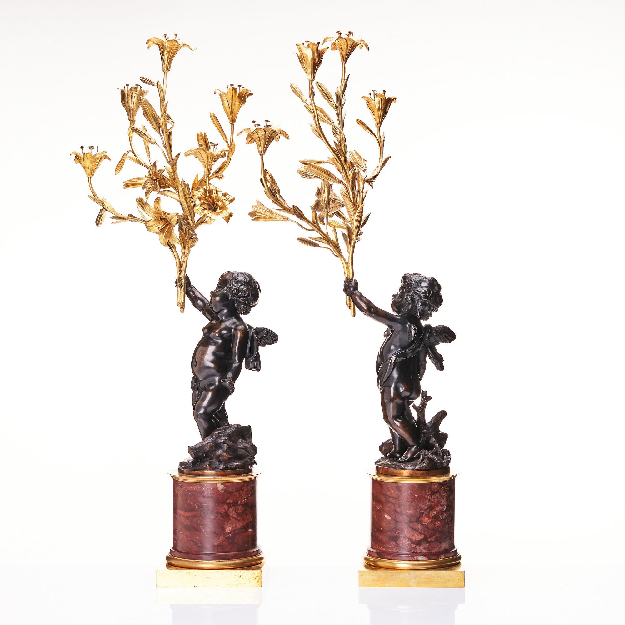 A pair of Louis XV/ Louis XVI five-light candelabra, second part of the 18th century.