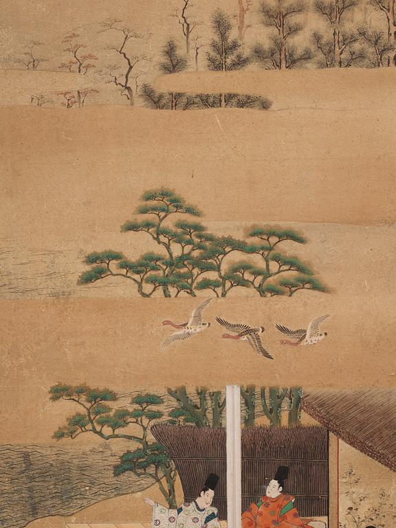 A Japanese six fold screen, Edo period (1603-1868).