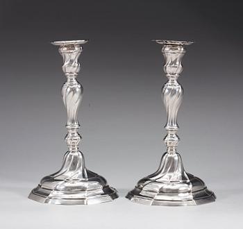 A pair of Belgian 18th century silver candlesticks, marked Gent 1774.