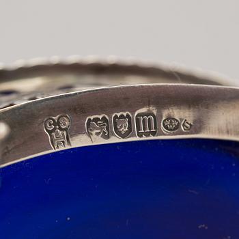 A mustard pot, a pepper pot, a salt cellar, silver, London, England, early 20th century. Weigth ca 412 grams.