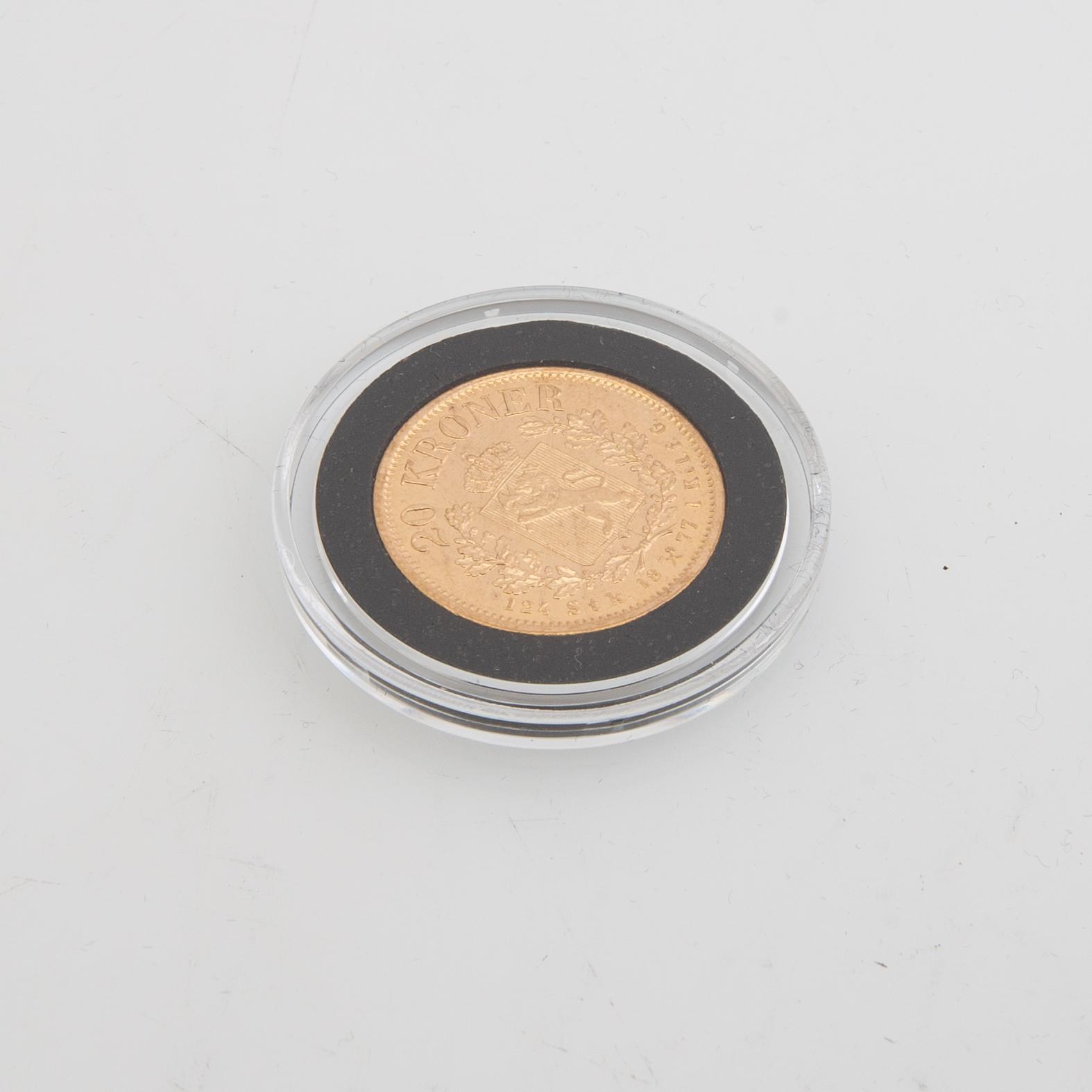 Guldmynt Norge, Oscar II 20 kr, 1877.