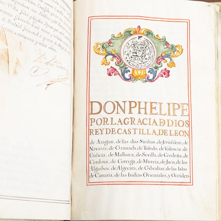 Spanish patent of nobility for the family Sanchez del Bellmont, issued 1742.