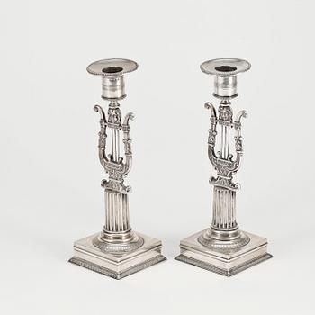 LJUSSTAKAR, ett par, silver, Adolf Zethelius, Stockholm, 1823.