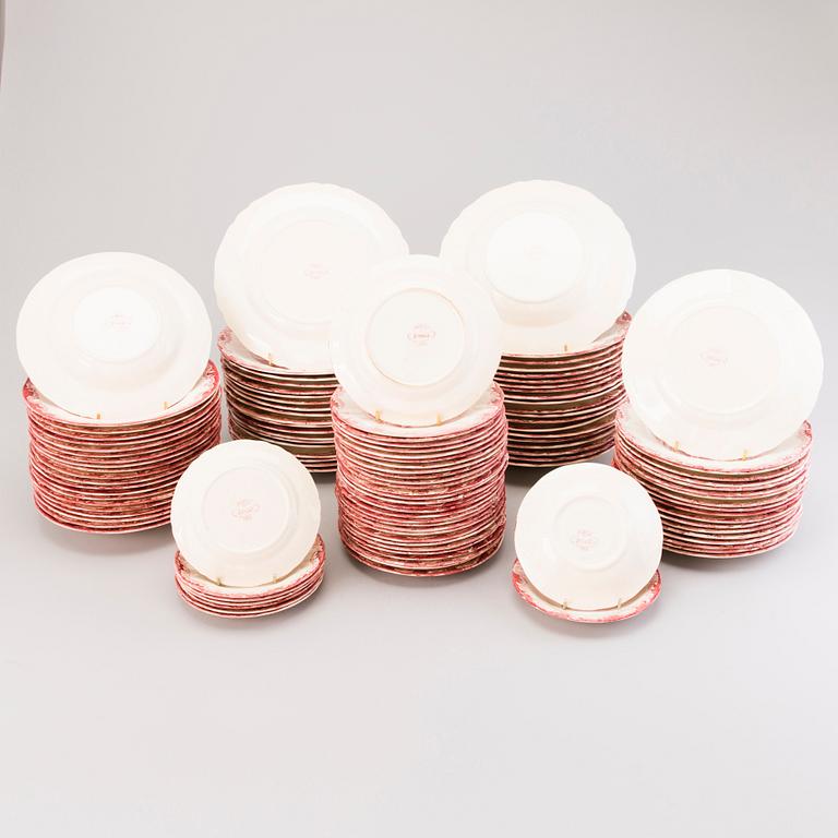 MATSERVIS, 157 delar, flintgods, "Bengali, röd", Rörstrand, 1940-tal.