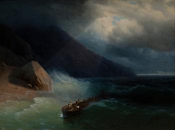 ADOLF IWANOWITSCH FESSLER, Efter Aivazovsky, RODDBÅT KOMMER MOT STRANDEN.