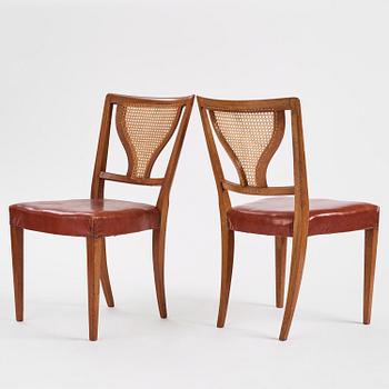 Josef Frank, a set of seven "Linden's dining chairs", model "B 1039", Firma Svenskt Tenn, specially commissioned ca 1940.