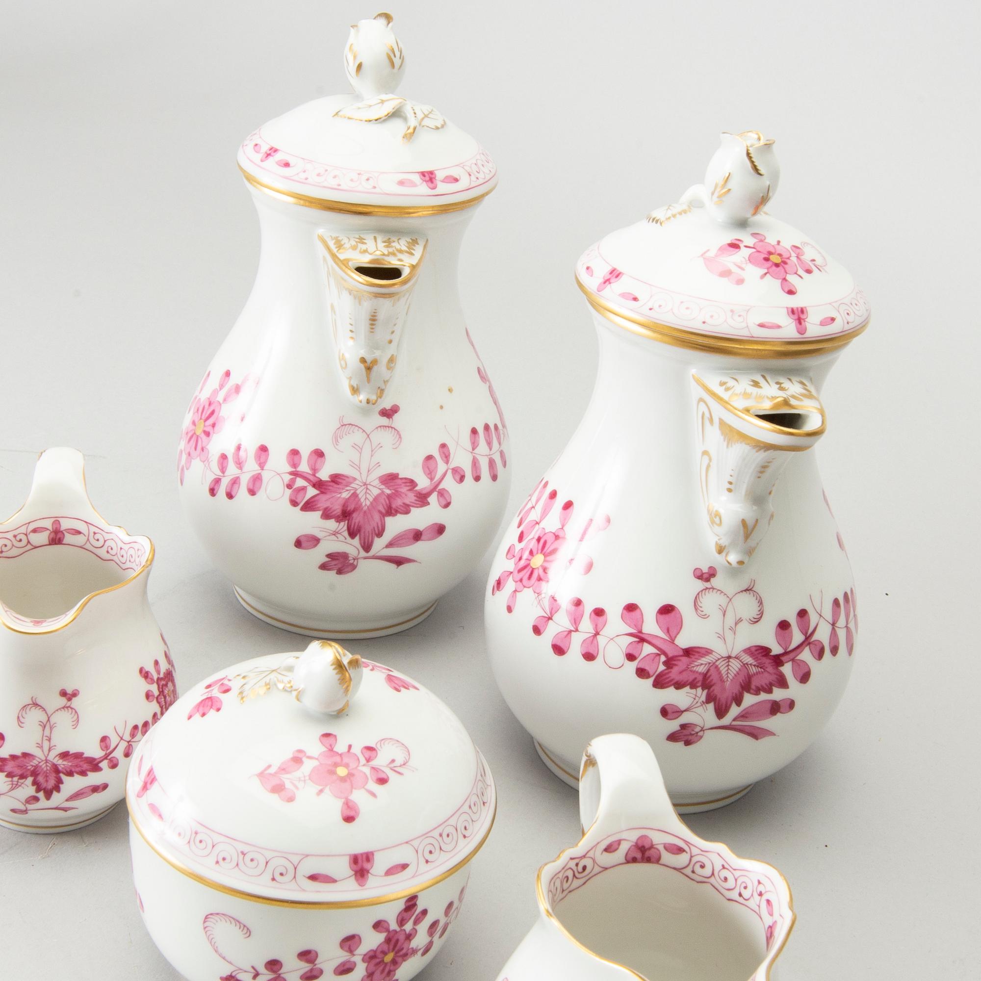 SERVISDELAR, porslin, 6 delar, Meissen, "Indische malerei", 1900-talets andra hälft.