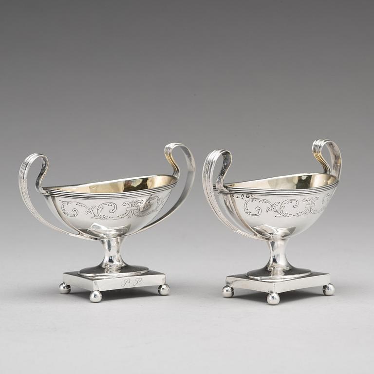 A pair of Swedish late 18th century parcel-gilt silver salt-cellars, mark of Mikael Nyberg, Stockholm 1795.