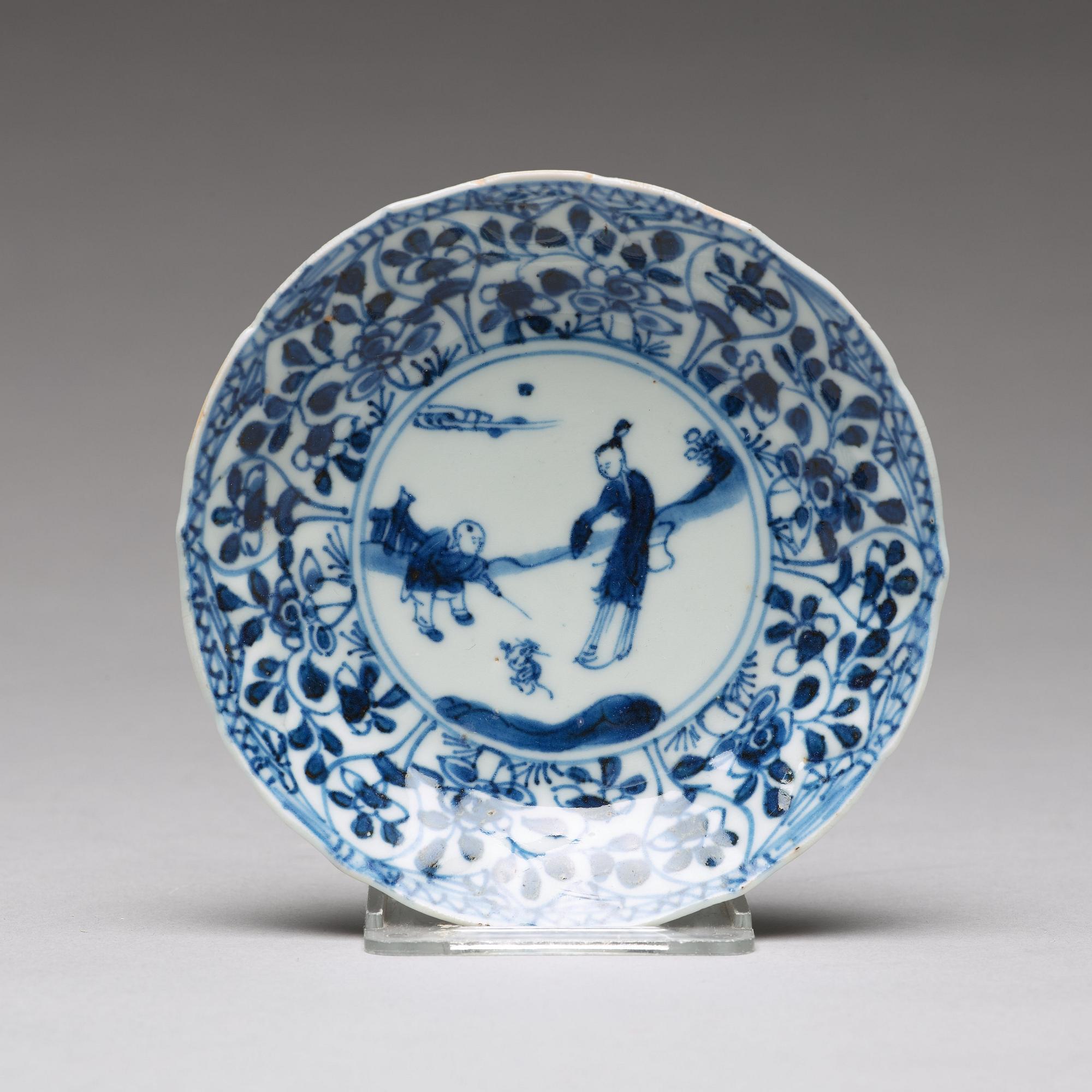 A set of four matched blue and white cups and saucers, Qing dynasty, Kangxi (1662-1722).