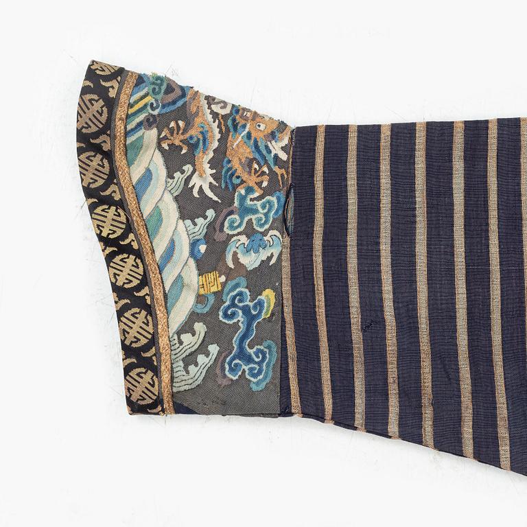 A five clawed dragon kesi robe on blue ground, Jifu, Qing dynasty, 19th Century.