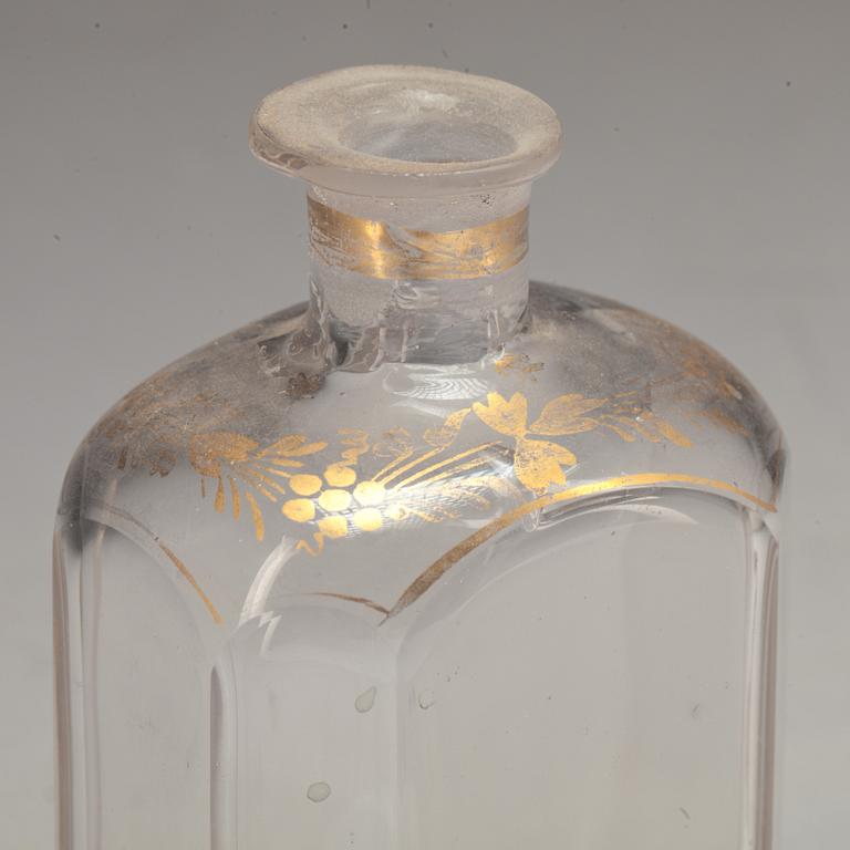 KARAFF MED PROPP, glas. 6 st. Troligen England, 1800-talets första hälft.