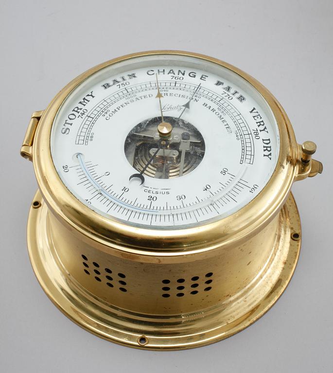 A wall clock and a barometer from Schatz, made in the fourth quarter of the 20th century.