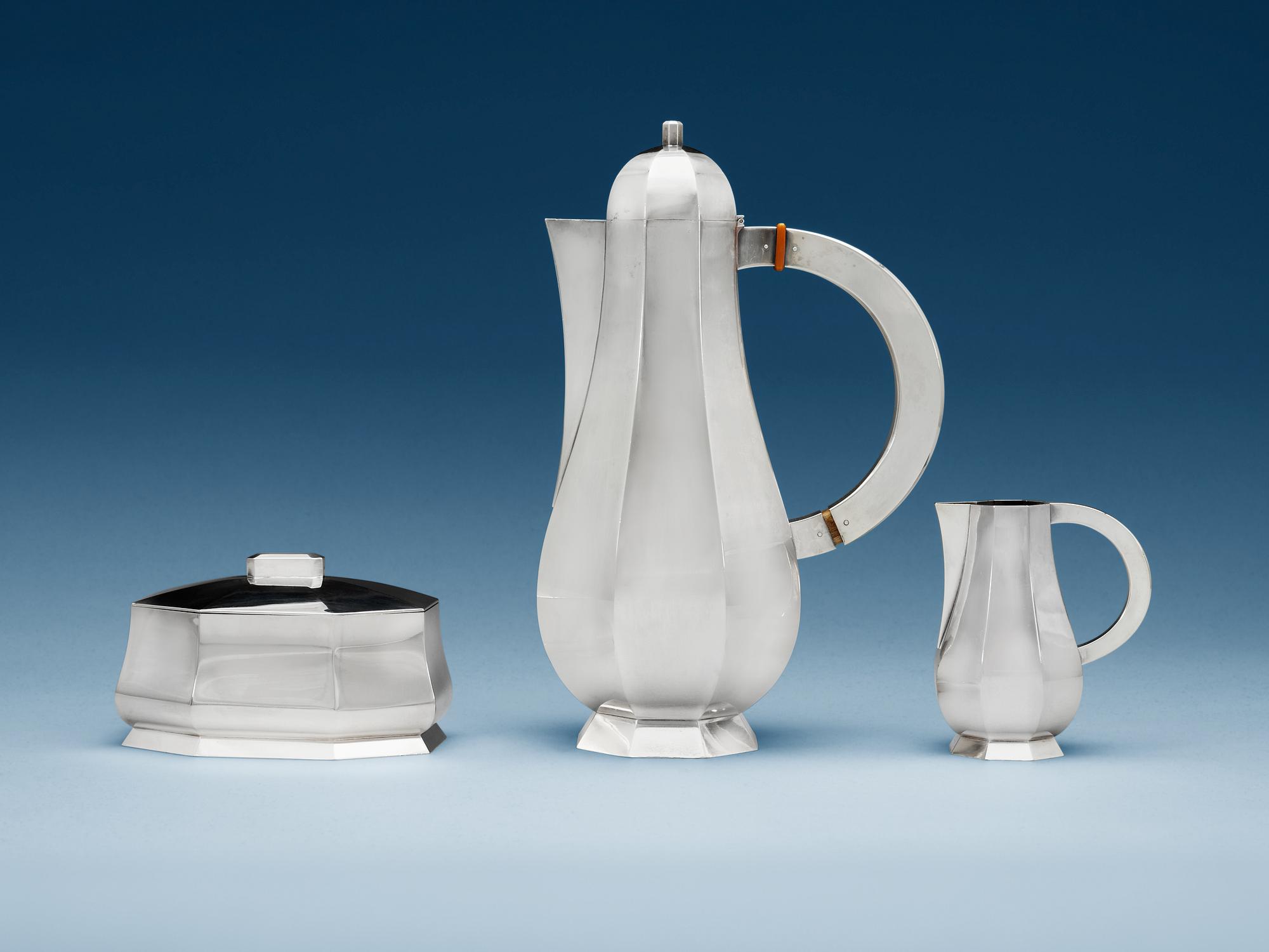 A Wiwen Nilsson three pieces of sterling coffee service, Lund 1945-46.