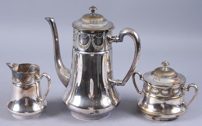 KAFFESERVIS, 3 delar, empirestil, vitmetall, WMF.