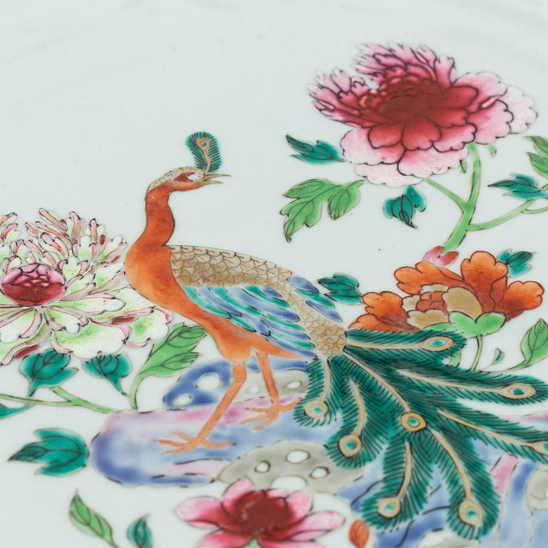 A set of two famille rose "double peacock" serving dishes, Qing dynasty, Qianlong (1736-95).