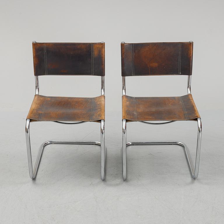 Six Fasem leather and tubular steel chairs, Italy, 1985.