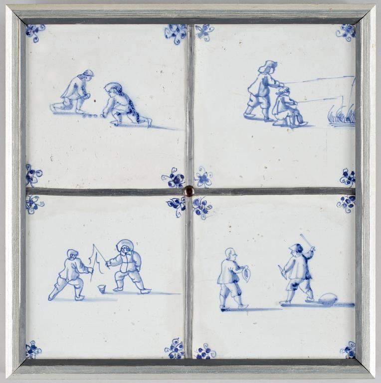 KAKELPLATTOR, 2 st, fajans, 1700-tal.