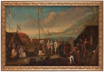 Hendrik van Minderhout, follower of, Harbor scene with oriental merchants.