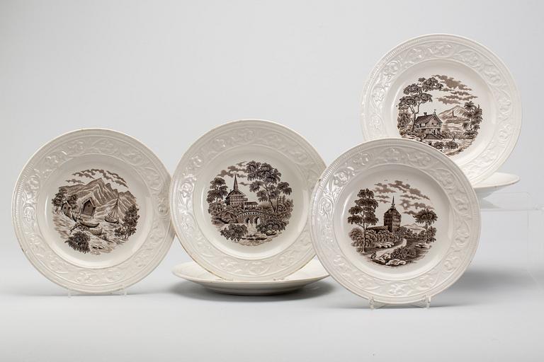 TALLRIKAR, flintgods, 6 st, Rörstrand, 1800-talets andra hälft.