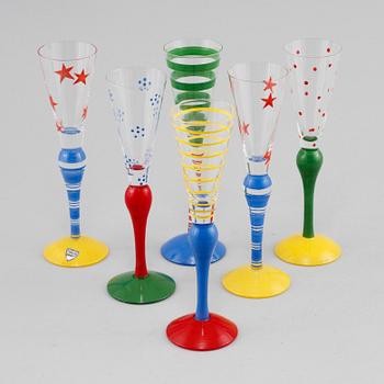 GLAS, 6 st, "Clown", Anne Nilsson, Orrefors, signerade,  1900-talets slut.
