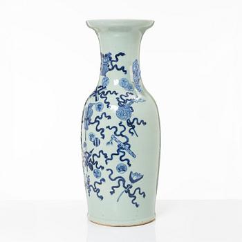 A large Chinese blue and white on celadon ground vase, early 20th century.