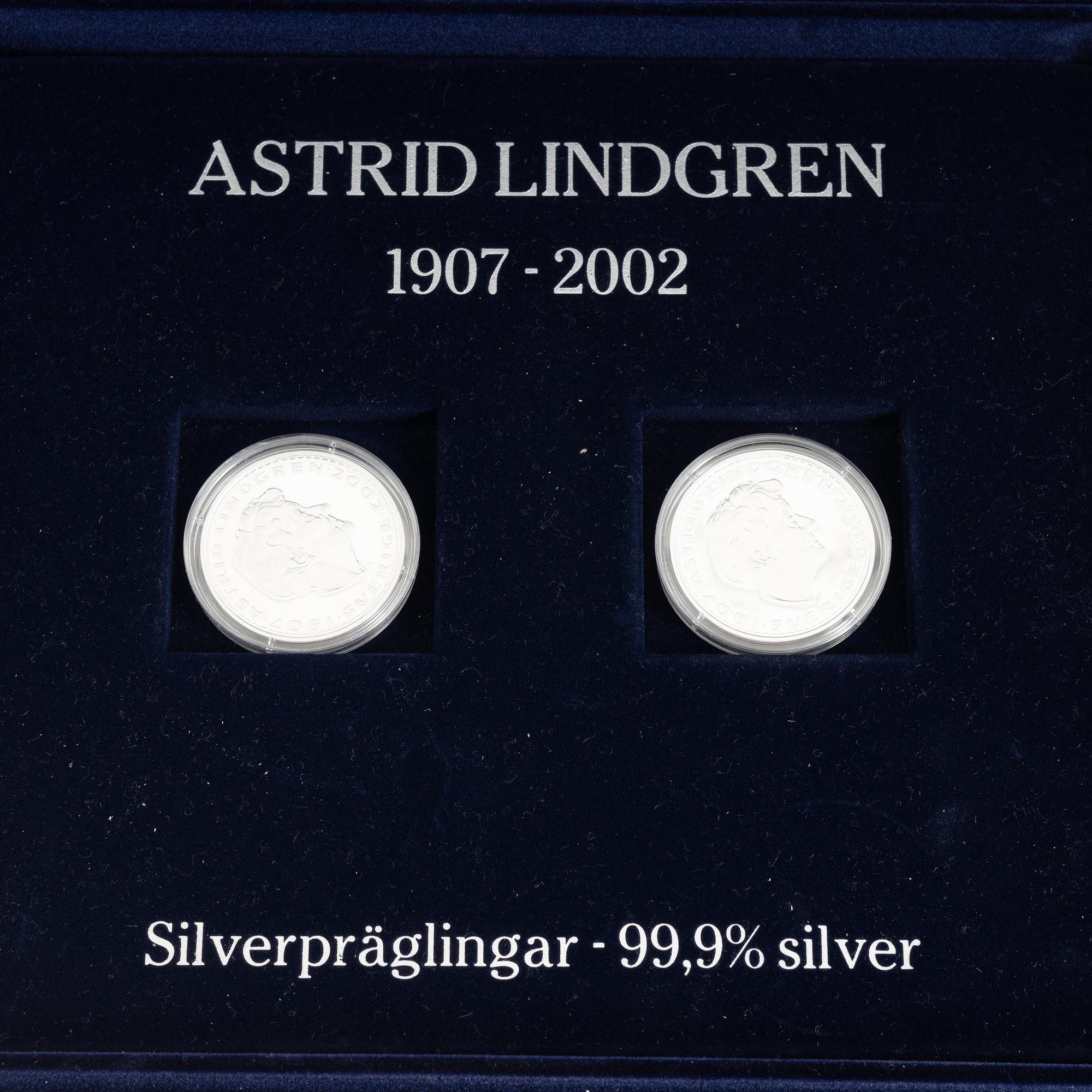 Minnesmynt/jubileumsmynt, 18 st, sterlingsilver, Astrid Lindgren & Nordens sagor, Myntverket Moneta.