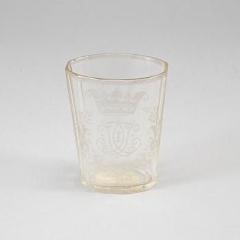 A glass beaker, 1800-tal, 
probably Bohemia.