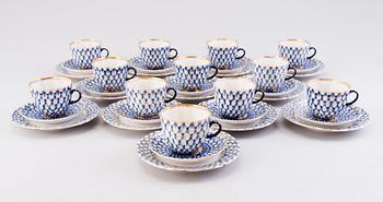 A 34-piece 'Cobalt Net' porcelain set for coffee and tea, Lomonosov, Soviet Union.