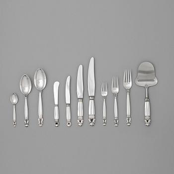 81. Johan Rohde, bestickuppsättning,110 del "Konge/Acorn", för Georg Jensen, Köpenhamn 1945-77, sterling och rostfritt stål.