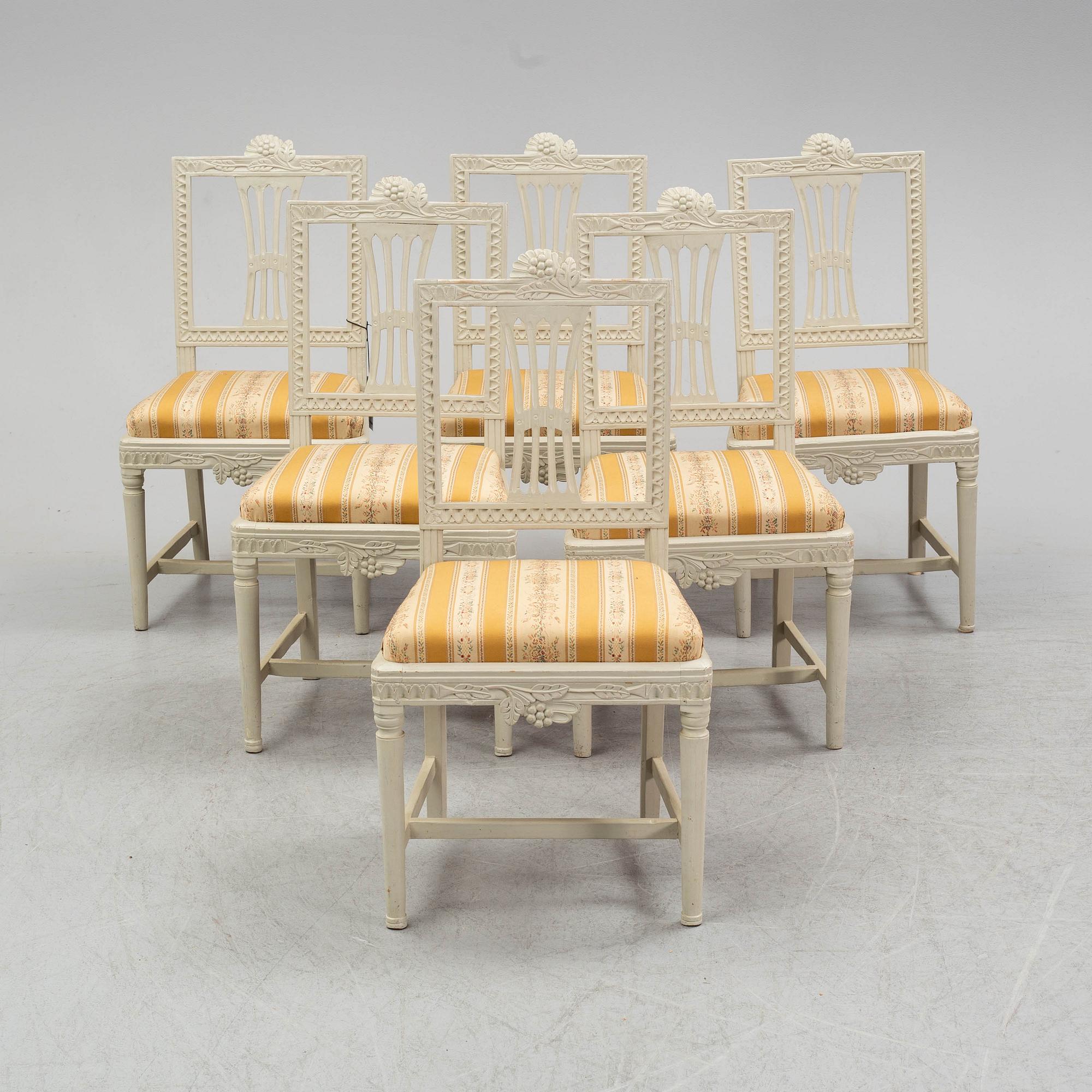 6 gustavian chairs, ca 1800.